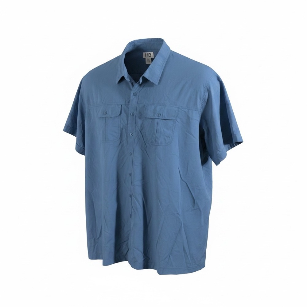 HB Mens Short Sleeve Button Down Utility Shirt Blue 6XL Cotton Blend Pocket